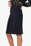 Brunello Cucinelli Navy Wool Draped Midi Skirt Size 10