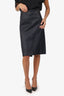 Brunello Cucinelli Navy Wool/Leather Midi Skirt Size 10