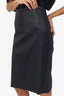 Brunello Cucinelli Navy Wool/Leather Midi Skirt Size 10