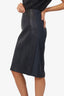 Brunello Cucinelli Navy Wool/Leather Midi Skirt Size 10