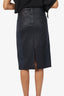 Brunello Cucinelli Navy Wool/Leather Midi Skirt Size 10