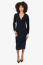 Emilio Pucci Navy Blue Criss Cross Ruched Zipper Stretchy Sheath Dress Size 14
