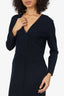 Emilio Pucci Navy Blue Criss Cross Ruched Zipper Stretchy Sheath Dress Size 14