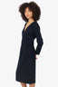 Emilio Pucci Navy Blue Criss Cross Ruched Zipper Stretchy Sheath Dress Size 14