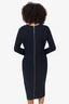 Emilio Pucci Navy Blue Criss Cross Ruched Zipper Stretchy Sheath Dress Size 14