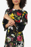 Dolce & Gabbana Black Floral Print Silk Lace Trim Midi Dress Size 48