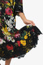 Dolce & Gabbana Black Floral Print Silk Lace Trim Midi Dress Size 48