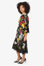 Dolce & Gabbana Black Floral Print Silk Lace Trim Midi Dress Size 48