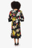 Dolce & Gabbana Black Floral Print Silk Lace Trim Midi Dress Size 48