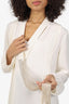 Derek Lam Beige Silk Fringe Detail Pleats Blouse Size 10