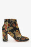 Aquazzura Black/Gold Satin Floral Ankle Boots Size 38
