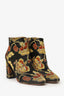 Aquazzura Black/Gold Satin Floral Ankle Boots Size 38