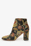 Aquazzura Black/Gold Satin Floral Ankle Boots Size 38