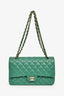 Pre-Loved Chanel™ 2022 Dark Green Lambskin Medium Classic Double Flap Shoulder Bag