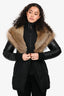 Rudsak Black Down Midi Jacket with Leather Sleeves & Rabbit/Raccoon Fur Size XS