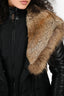 Rudsak Black Down Midi Jacket with Leather Sleeves & Rabbit/Raccoon Fur Size XS