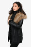 Rudsak Black Down Midi Jacket with Leather Sleeves & Rabbit/Raccoon Fur Size XS