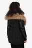 Rudsak Black Down Midi Jacket with Leather Sleeves & Rabbit/Raccoon Fur Size XS