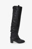 Pre-Loved Chanel™ Black Leather Cap Toe CC Boots Size 36.5