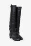 Pre-Loved Chanel™ Black Leather Cap Toe CC Boots Size 36.5