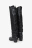 Pre-Loved Chanel™ Black Leather Cap Toe CC Boots Size 36.5