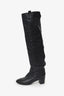 Pre-Loved Chanel™ Black Leather Cap Toe CC Boots Size 36.5