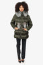 Prada Black Fox Fur Pom Pom Belted Puffer Jacket Size 46
