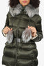 Prada Black Fox Fur Pom Pom Belted Puffer Jacket Size 46