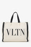 Valentino Beige/Black Canvas 'VLTN' Tote