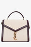 Saint Laurent 2020 Cream/Burgundy Canvas Leather-Trimmed Medium Cassandra Top Handle