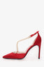 Rene Caovilla Red Satin/Faux Pearl Heels Size 37