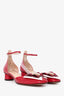 Christian Dior Red Leather Butterfly Kitten Block Heels Size 38.5