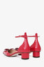 Christian Dior Red Leather Butterfly Kitten Block Heels Size 38.5