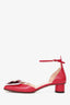 Christian Dior Red Leather Butterfly Kitten Block Heels Size 38.5