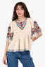 Sea New York Beige Cotton Floral Embroidered Short Sleeve Top Size L