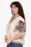 Sea New York Beige Cotton Floral Embroidered Short Sleeve Top Size L