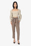 Brunello Cucinelli Beige Silk Straight Leg Trousers With Leather Belt Size 6