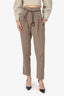 Brunello Cucinelli Beige Silk Straight Leg Trousers With Leather Belt Size 6