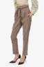 Brunello Cucinelli Beige Silk Straight Leg Trousers With Leather Belt Size 6