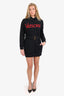 Versace Black Embroidered Red Logo Belted Hooded Mini Dress Size 38