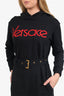 Versace Black Embroidered Red Logo Belted Hooded Mini Dress Size 38