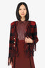 Balmain Red/Black Mohair/Wool Fringed Plaid Jacket Size 38