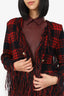 Balmain Red/Black Mohair/Wool Fringed Plaid Jacket Size 38