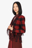 Balmain Red/Black Mohair/Wool Fringed Plaid Jacket Size 38