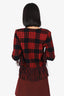 Balmain Red/Black Mohair/Wool Fringed Plaid Jacket Size 38