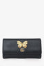 Gucci Black Leather/Gold Tone Metal Butterfly GG Hardware Long Wallet