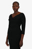 Fendi Black Wool V Neck Long Sleeve Midi Dress Size 40