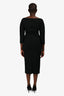 Fendi Black Wool V Neck Long Sleeve Midi Dress Size 40