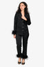 Nadine Merabi Black Silk Feather Trim Blazer & Pant Set Size XS