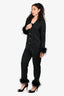 Nadine Merabi Black Silk Feather Trim Blazer & Pant Set Size XS